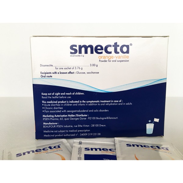 Original Smecta 3g Product of France 60 sachets Natural Treatment of Acute Diarrhea