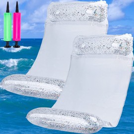 Float, Hammock, Float, Float Bed, For Adults, 51.2 x 27.6 inches (130 x 70 cm), Clear, Stylish, Float with Backrest, Mesh Material, Strong Buoyancy, Foldable, Water Play, Sea, Summer, Pool, Beach, Summer, Pool Party