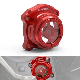 NICECNC Engine Oil Filter Cover Cap Transparent Oil Filter Cover Compatible with Honda CRF300L and CRF300L Rally 2021-2023, CRF250L and CRF250L Rally 2017-2021, CRF250L 2013-2016, Aluminum, CNC, Red