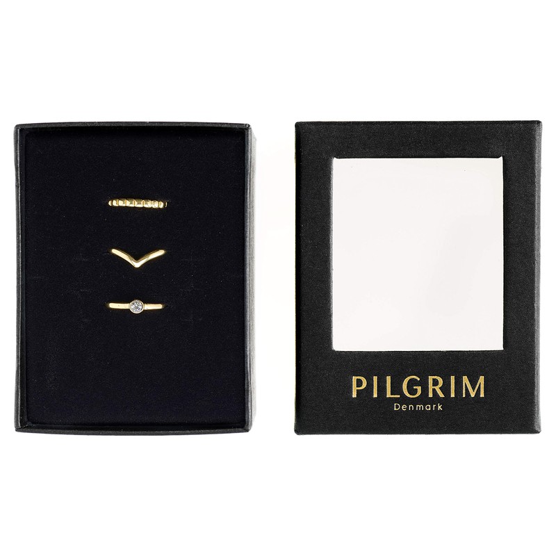 PILGRIM Gold Plated Stacking Rings - 3-in-1 Gift Set, Silver-Plated