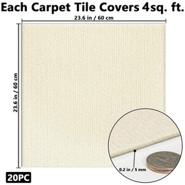 Orgthin Carpet Tiles Peel and Stick, Self Adhesive Carpet Floor Tile 24" x 24", Off White Soft Padded Flooring Sticker, Home Decor for Bedroom Living Room Office, 20 Tiles per Box
