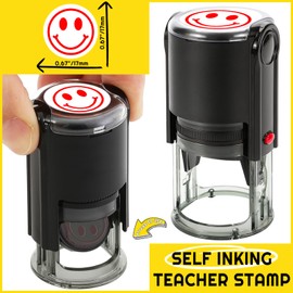 Smiley Face Stamps for Classroom Grading Self-Inking Happy Face Stamp for Teacher Supplies Round Stamps with Smiling Face for School Homeschool Scrapbooks Crafting