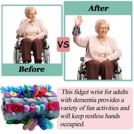 Heyshapeing Fidget Blanket for Adult Dementia Products for ElderlyAlzheimers Dementia Activities for Seniors Fidget Wrist Cuff Sensory Bracelet Toy for Seniors Dementia Gifts （Red&Grey)