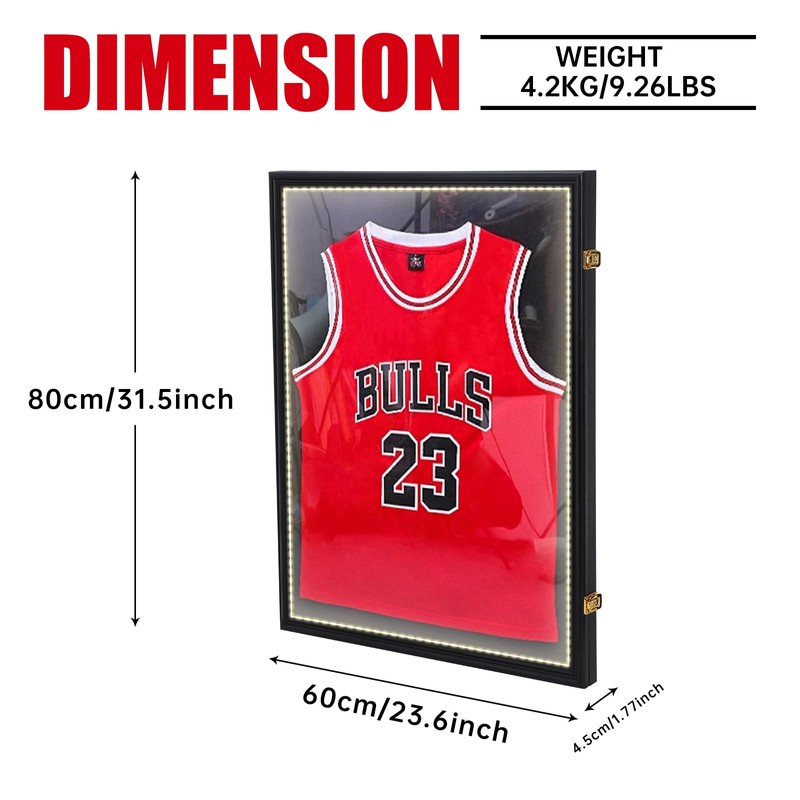 Nice C Jersey Frame Display Case with Lights, LED, UV