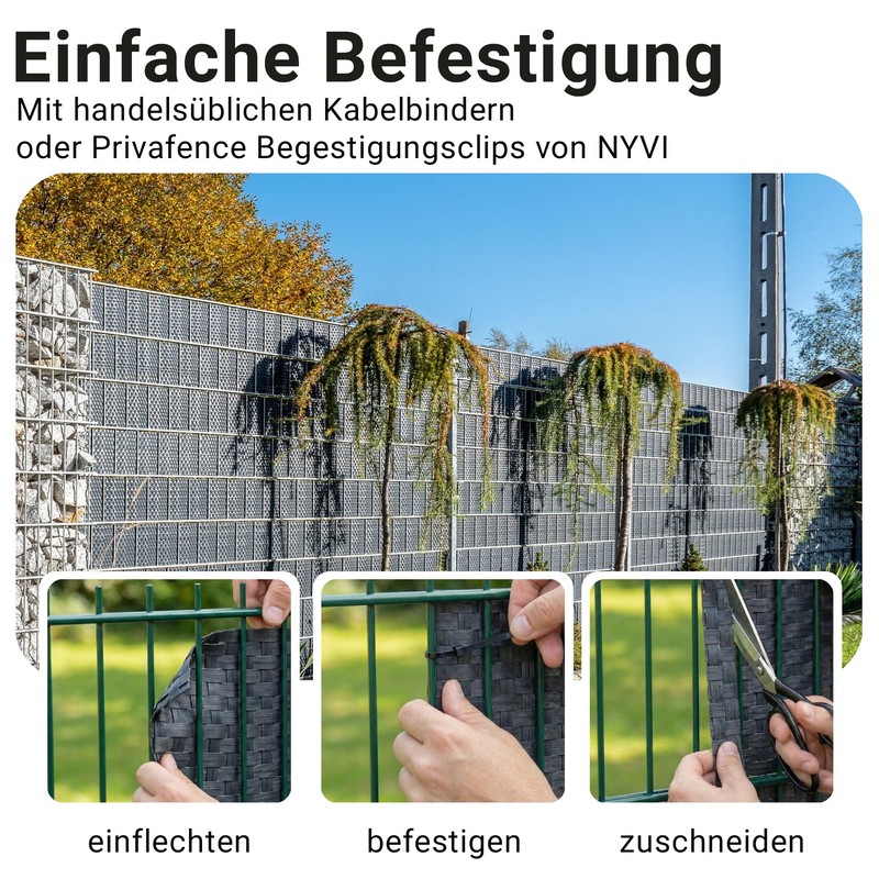 NYVI Polyrattan Privacy Screen Strips Privafence Anthracite 255 x 19