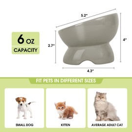Ceramic Raised Cat Bowl, Cat Food Bowls Elevated Tilted, Raised Pet Bowl Whisker Friendly, Anti Vomit & Reduce Neck Burden, Raised Pet Bowl for Food and Water (Gray)