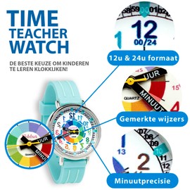 Kiddus Learning Watch for Kids Boys and Girls Analogue Watch with Time Learning Exercises Time Teacher Dutch Turquoise, Dutch Turkoois Turquoise, Strap.