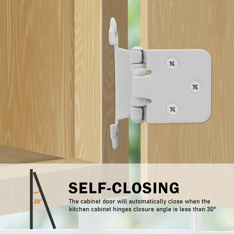 1/2" Overlay Cabinet Door Hinges White, 6 Pack (3 Pairs)