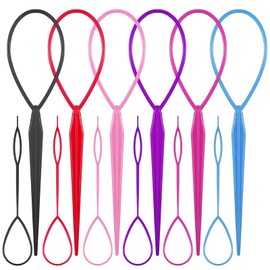 12 Pack Hair Tool Set Hair Loop Styling Tool Set Ponytail Pull Through Hairs Pull Through Tools in Large and Small French Braid Loop Braiding Tools 6 Colors for Women and Girls
