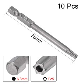 uxcell 10 Pcs 1/4" Hex Shank T25 Magnetic Security Torx Screwdriver Bits 75mm Length