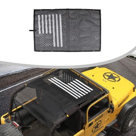 JWWY for Jeep TJ Sunshade Mesh Sun Shade Bikini Top for 1996-2006 Jeep Wrangler TJ US Flag 4Door,Reduces UV + Wind & Noise. Easy No Tool Install Sun Shade Top for Jeep Lover Gifts Accessories