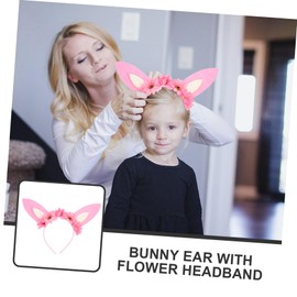 FOMIYES Easter Bunny Ear Headband with Realistic Pink Flowers Lightweight Non Slip Party Hair Accessory for Bunny Themed Birthdays and Cosplay Celebrations