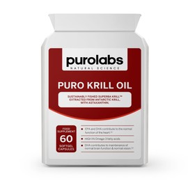 Purolabs Antarctic Krill Oil 1000mg - High Strength Omega-3 (220mg) with Phospholipids (400mg) & Astaxanthin - Superba™ Sustainable Source - Heart, Brain & Eye Health - 60 Capsules
