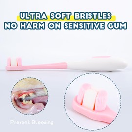 MoonyMars Small Dog Toothbrush, Puppy & Cat Tooth Brushing Kit, Ultra Soft Head Teeth Brush for Kitten & Tiny to Medium Pet, Doggy Toothbrushes Deep Dental Clean, 2 PCS, Pink