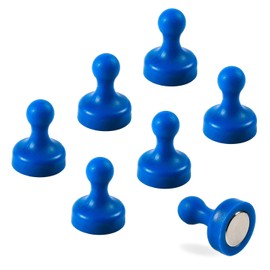 7 x Extra Strong Magnetic Push Pins Neodymium Magnets - Ideal for Cards, Whiteboards, Memos, Refrigerators and Offices [Blue]