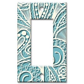 Art Plates 1 Gang Decora - GFCI Decorative Metal Wall Plate - Blue and White Lace - (Made in USA)