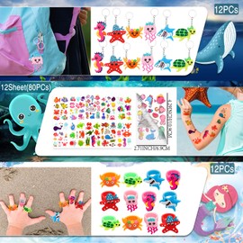 118PCs Under the Sea Party Favors Ocean Sea Animals Keychain Ring Stamps Tattoos Drinking Straws Cute Sea Animal Party Favors for Kids Birthday Party Supplies Goodie Bag Fillers