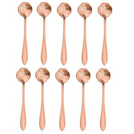 20 Pieces Stainless Steel Rose Flower Coffee Spoon Dessert Spoon Sugar Spoon Ice Cream Spoon Stirring Spoon Tea Spoon Milkshake Spoon Set for Tableware Kitchen, Cafe or Bar Rose Gold