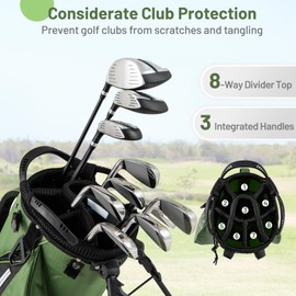 Tangkula Golf Stand Bag with 8 Way Top Dividers, Lightweight Golf Bag with 5 Zippered Pockets, Golf Club Carry Bag with Adjustable Dual Shoulder Strap, Rain Hood, Ideal for Women & Men (Green)