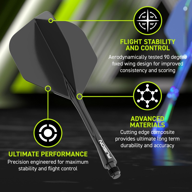 WINMAU Fusion Solid Black Medium Intergrated Dart Flight and Shaft