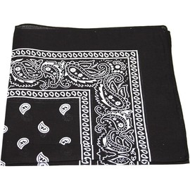 Love Celeb Look Bandana square Paisley pattern ON BOTH SIDES for men women 12 per pack (Black 12 per pack)
