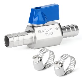 TAISHER 1PCS 304 Stainless Steel 5/8" Mini Ball Valve Shut Off Switch, 5/8" Hose Barb with 2PCS Hose Clamps