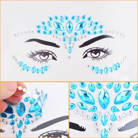 8 Sheets Self-Adhesive Glitter Bling Stickers Set, Colorful Face Diamond Stickers Teardrop Sun Flower Heart Shaped Rhinestone Pearl Gems Stickers for Hair Face Nail Crafts Decoration