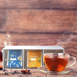 Relaxdays Tea Organiser 3 Compartments Plastic Vertical or Horizontal Stackable Tea Bag Dispenser White/Clear