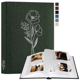 Lanpn Photo Album for DIY and Gluing, Small Linen Photo Book, 60 White Pages with Glassine Dividers, Holds 9 x 13 cm, 10 x 15 cm, 13 x 18 cm Photos (Green, 19 x 27 cm)