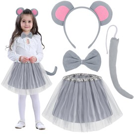 Cadimus Mouse costume set girls, animal costume children with mouse ears, headband, bow tie, tail, tulle skirt, carnival, cosplay, jungle party, theme party, animal theme accessories for girls