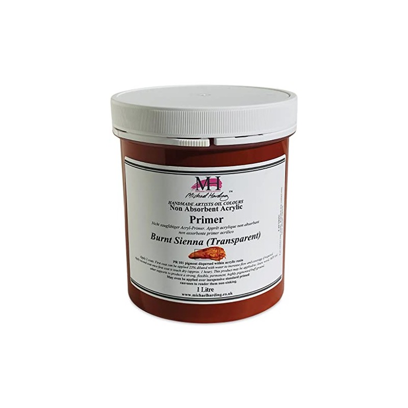 Michael Harding, Non-Absorbent Acrylic Primer, Burnt Sienna (Transparent),1 Liter, NAAPBST1