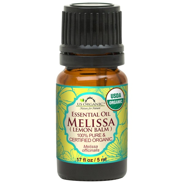 US Organic 100% Pure Melissa (Lemon Balm/Sweet Balm) Essential Oil - USDA Certified Organic, Steam Distilled - W/Euro Dropper (5 ml / 1/6 fl oz)