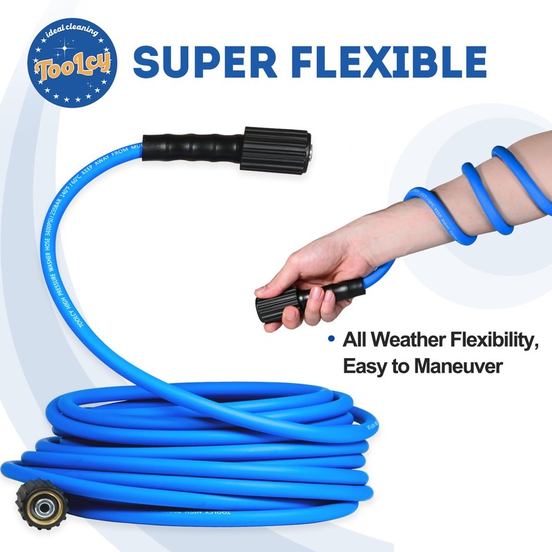 TOOLCY Super Flexible Pressure Washer Hose 50ft, 3400 PSI Kink