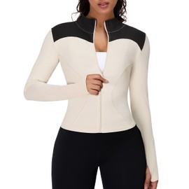 BMJL Womens Long Sleeve Workout Jackets Zip Up Shirts UV Sun Protection Tops Fitness Clothing(L,Apricot)