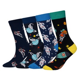Cansok Men's Astronauts Cosmonaut Spaceman Socks Gift Funky Novelty Dress Crew Socks (Astronauts - 4 pairs)
