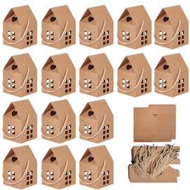 GeryVtee 36 Pcs House Gift Boxes 3x3x3inch Kraft Paper Candy Box Cardboard Treat Bags for Wedding Christmas Birthday Party Ornament Container (brown)