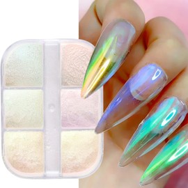Aurora Nail Art Powder, Holographic Fine Nail Powder Design, Iridescent Nail Dust Pigment for Nail Art Gel Polish, Women Girls Manicure Glitter Decorations, Resin Nail Art Tips, Acrylic Nails Supplies