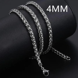 3/4/5/6/8mm Braided Wheat Link Chain for Men Women Stainless Steel Spiga Franco Necklace Hip Hop Jewelry18-24inchColor: Width 4mm-22inch(55cm)