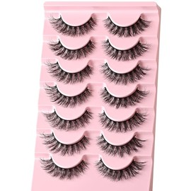 FARRED Pestañas Postizas Naturales Tipo Ojo De Gato, 7 Pares De Tiras Cortas Y Esponjosas De Visón, Pestañas Pequeñas, Aspecto Natural, Juegos Complet