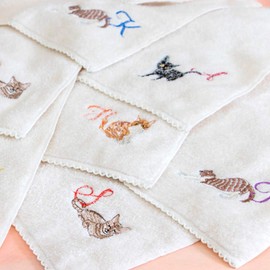 Imabari Towel Initial Handkerchief Cat Embroidered Handkerchief Towel 25 x 25 cm 100% Cotton (Initial K)