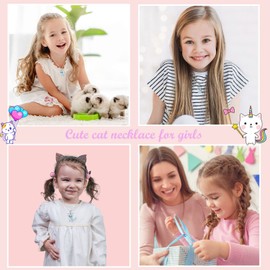 Lanqueen Christmas Gifts Kitty Cat Pendant Necklace Jewelry for Girls Cat Lover Gifts Daughter Granddaughter Loved Necklace 18+2.3 inch Chain, Blue