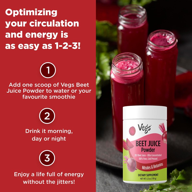 Vegs Beet Juice Powder - 20 X Ultra Concentrated Nitrates,