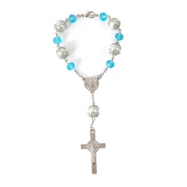 Nazareth Store Car Rear View Rosary St Saint Benedict Catholic Turquoise Blue Beads Benedictus Medal Cross Crucifix Christian gift Rosaries