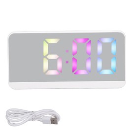 White Digital Alarm Clock with LED Mirror Screen Fashion Electronic Large Screen Clock for Home Bedroom Office