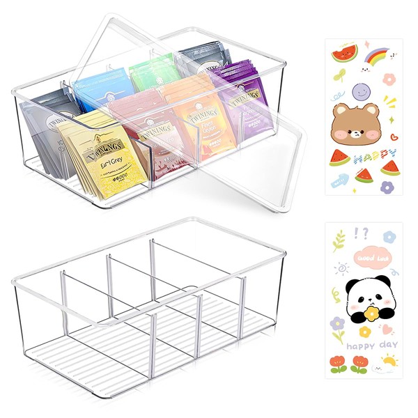 DIBALIYI 2PCS Plastic Tea Box, Clear Lid Tea Bag Storage