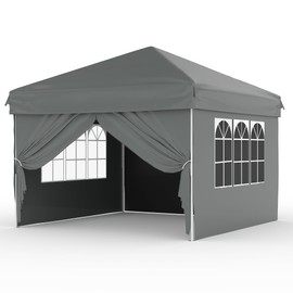 10x10 Pop Up Canopy Tent with 4 Waterproof Sidewalls,Portable Outdoor Tent for Camping, Beach, Backyard - Includes Carry Bag, Stakes & Guy Lines (10'x10', Instant Setup)