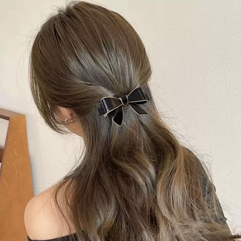 EZ PEACH Barrette Large Simple Tortoise Shell Pattern Bowknot Line