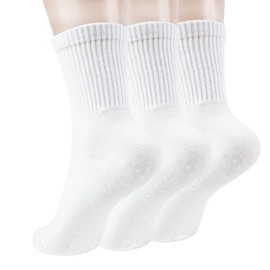 Ivyhouse Pilates Yoga Socks with Grips for Women - Crew Length Ballet Barre Socks - Sticky Workout Hospital Socks - Color: 3 Pairs (White*3)