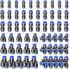 TTYSHIP® Pack of 60 Pneumatic Connectors, Pneumatic Connector 4 mm/6 mm/8 mm, Pneumatic Quick Coupling for Quick Connection of Air Lines (Combined Type Y+T+I)