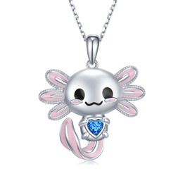 Yorionke Axolotl Necklace 925 Sterling Silver Axolotl Pendant Cute Animal Jewelry Gift for Women（December Birthstone）